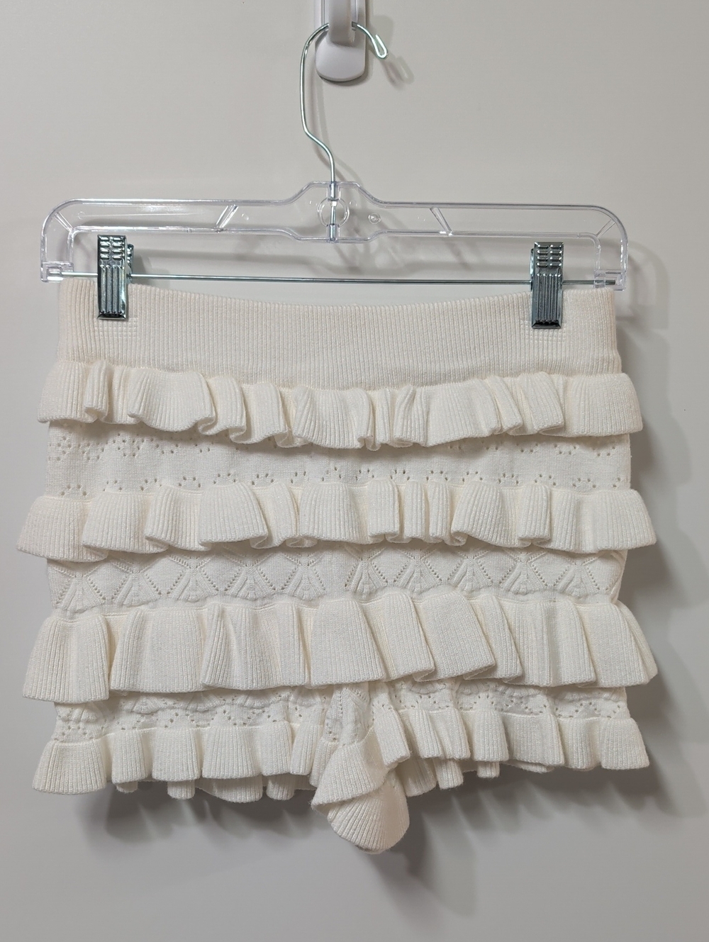 Cream Knit Tiered Ruffle Bloomer Shorts